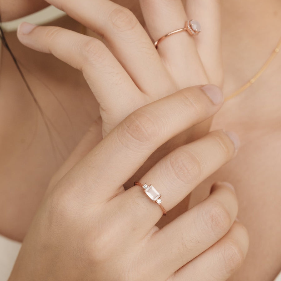 Baguette Rose Quartz Ring