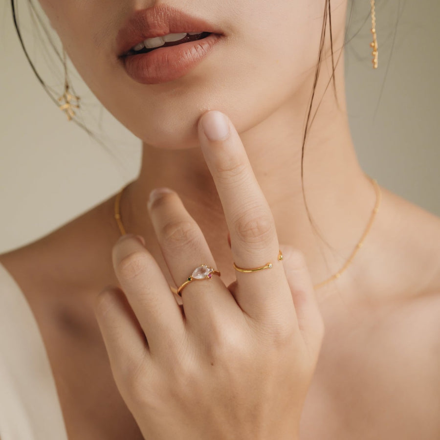 Pear Rose Quartz Ring