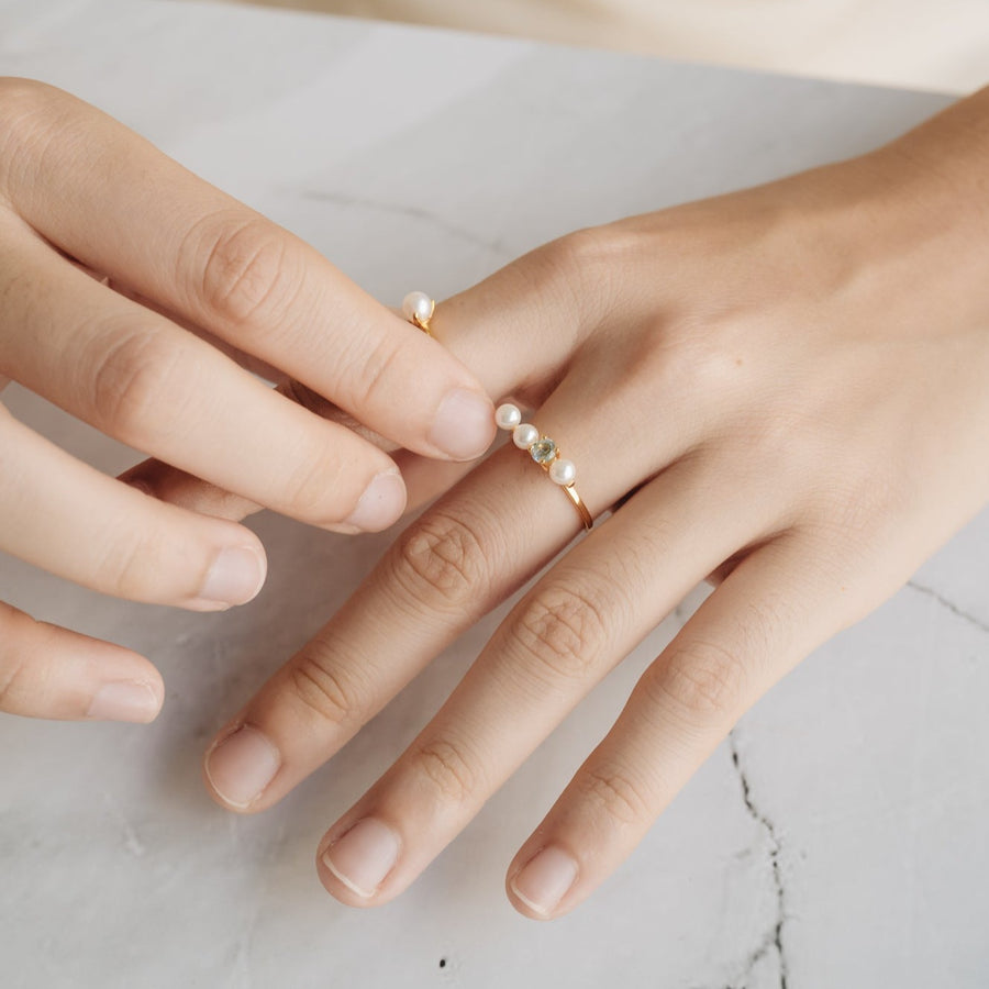 Blue Topaz and Pearl Bar Ring