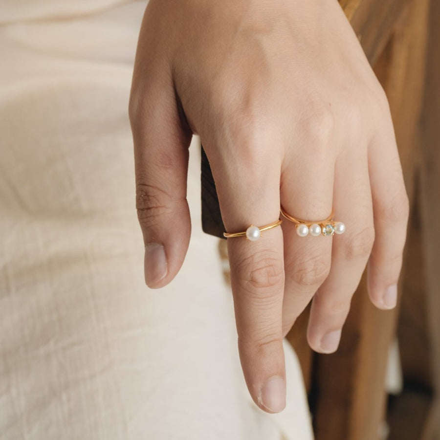 Blue Topaz and Pearl Bar Ring