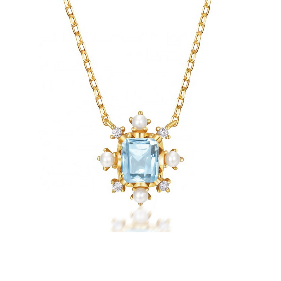 Blue Topaz Emerald Cut Pendant Necklace