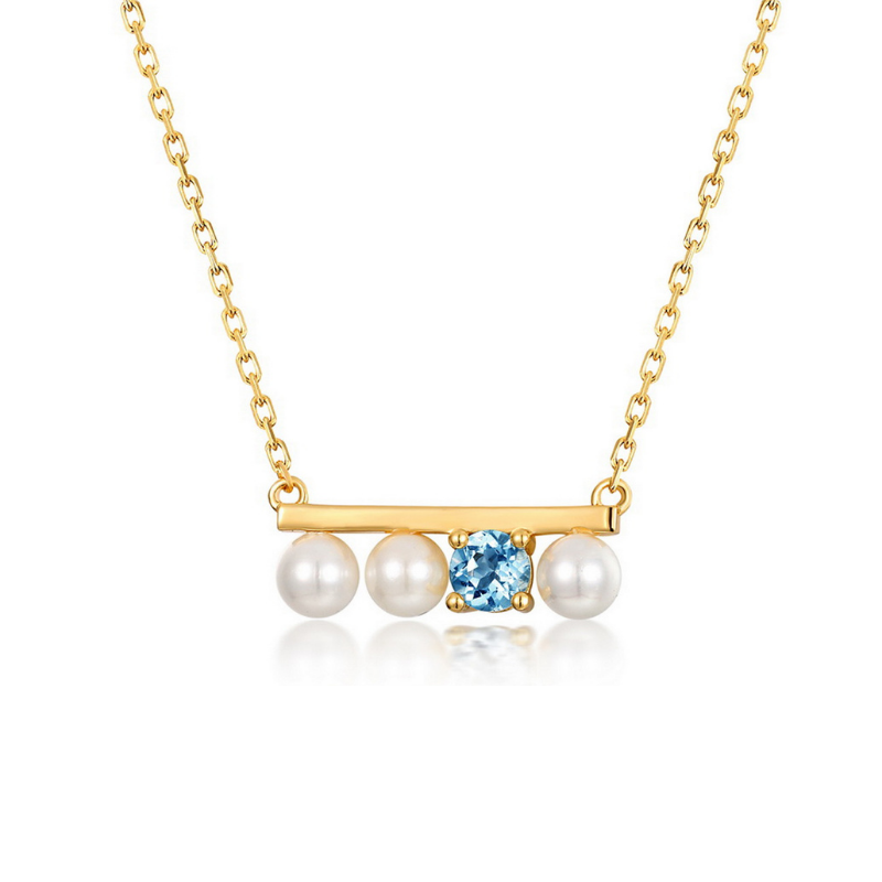 Blue Topaz and Pearl Bar Necklace