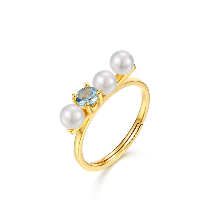 Blue Topaz and Pearl Bar Ring